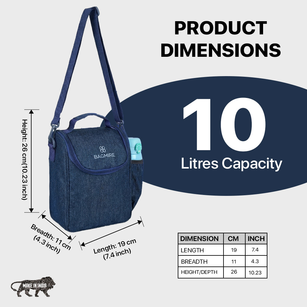 BAGMIRE Insulated Lunch Bag for Office & Travel – Premium Denim Style Food Carry Bag with Bottle Holder, Adjustable Strap & Thermal Lining