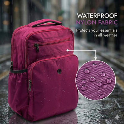 BAGMIRE Fuchsia Pink Nylon Backpack – Lightweight Travel, College & Office Bag for Women & Girls