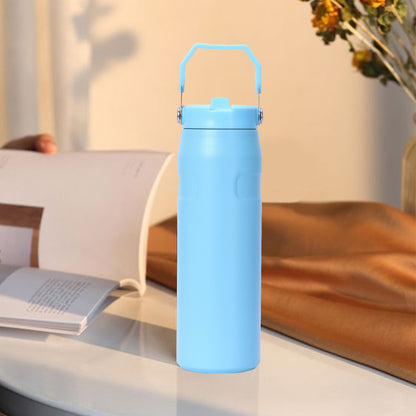 Large Capacity Insulated Water Bottle with Handle - Stainless Steel, Leakproof, Wide Mouth Flip Cap for Gym, Sport & Outdoor