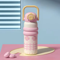 Kids Water Bottle with Handle – Cute Design(BPA-Free, Leak-Proof, 600ml)-pink