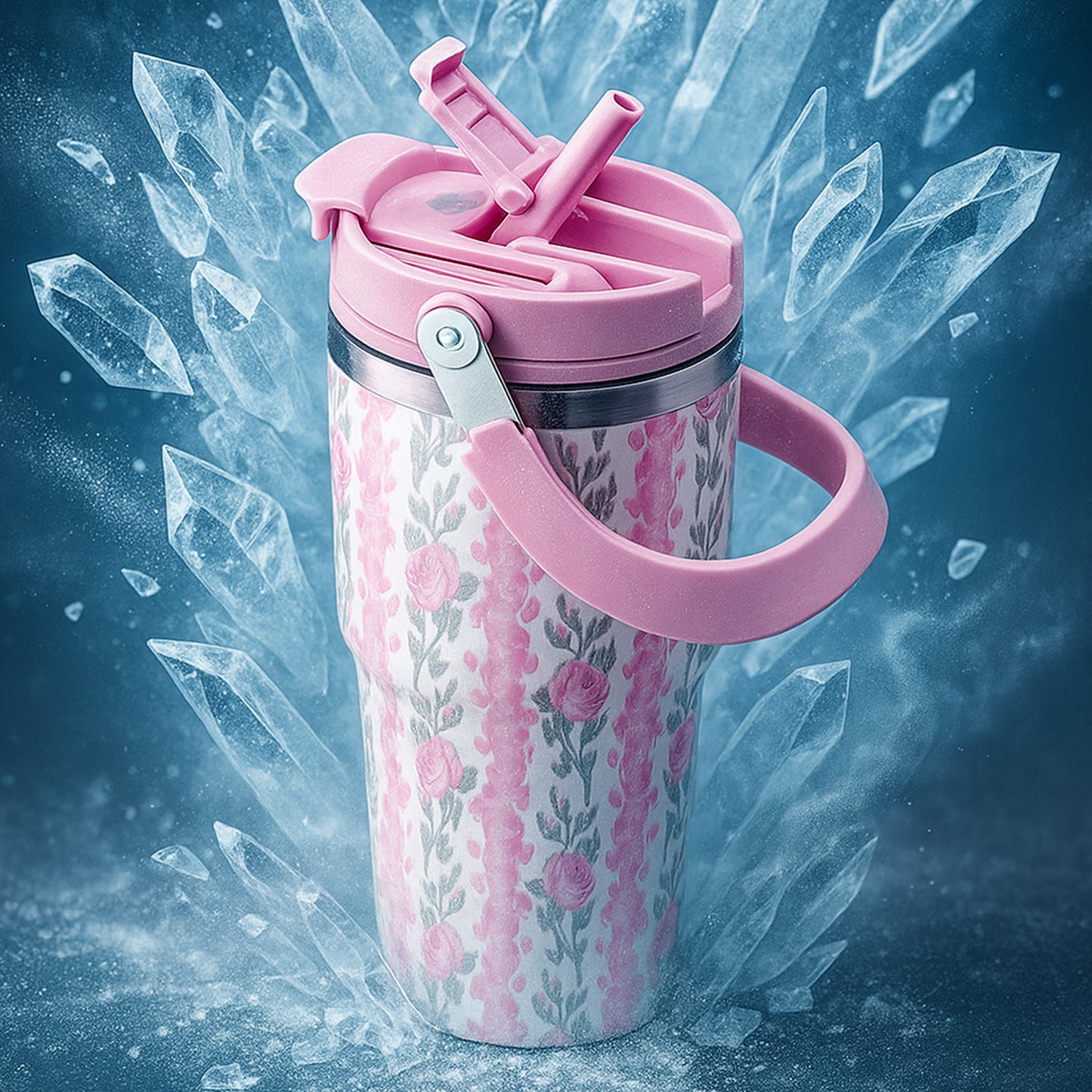 BAGMIRE Floral Insulated Tumbler – Dual Lid (Straw & Sip) Stainless Steel Hot & Cold Travel Mug | Leak Proof & Reusable Coffee Cup for Women