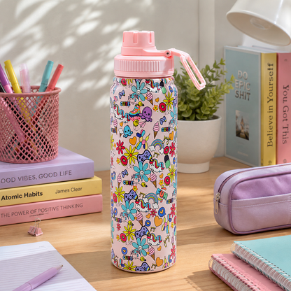 Cute Unicorn Insulated Stainless Steel Water Bottle for Girls | 800ml Leakproof School Bottle | Kawaii Aesthetic Travel Flask