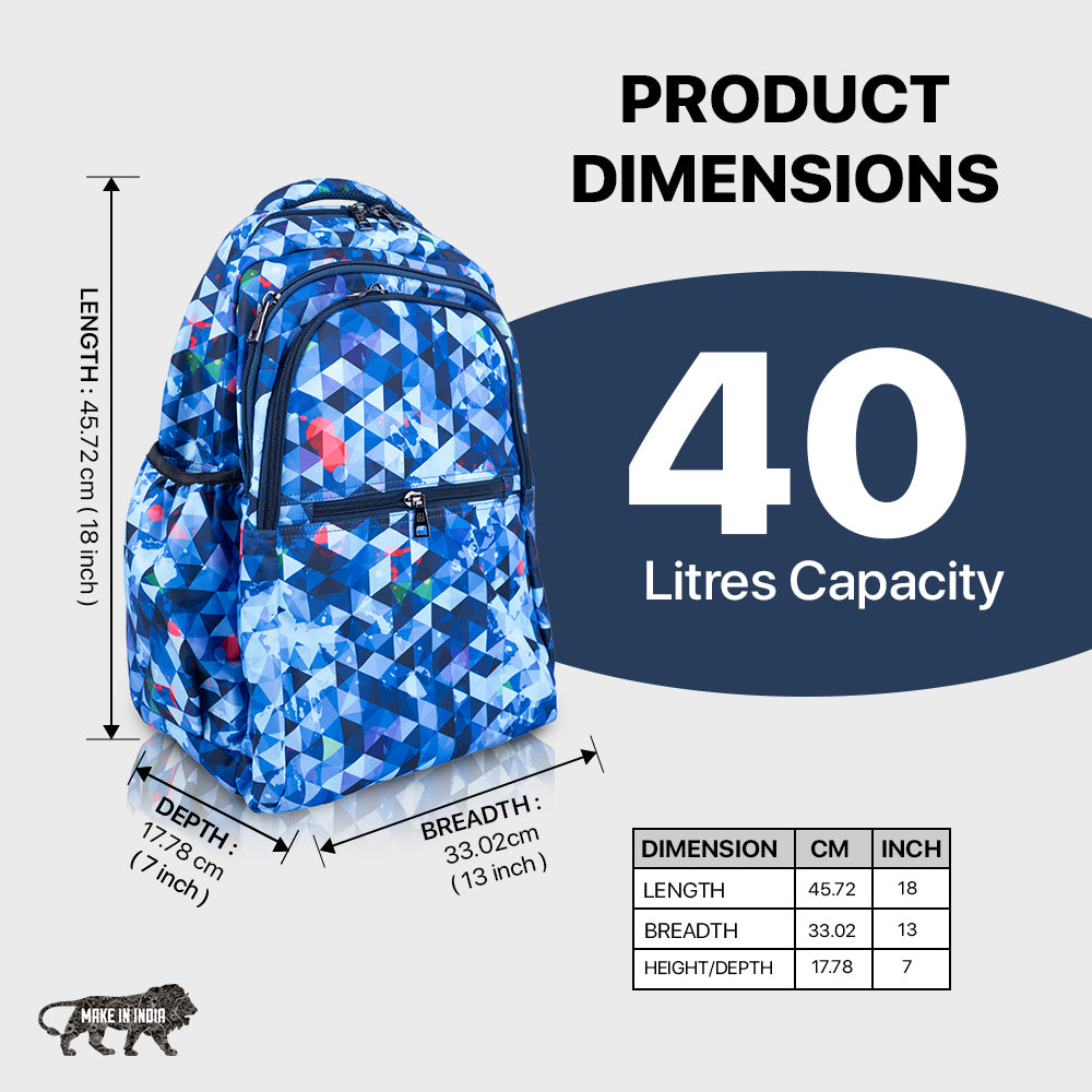 18" Geometric Print Backpack - Waterproof, Durable Nylon for School Kids | Bagmire Triangle Pattern