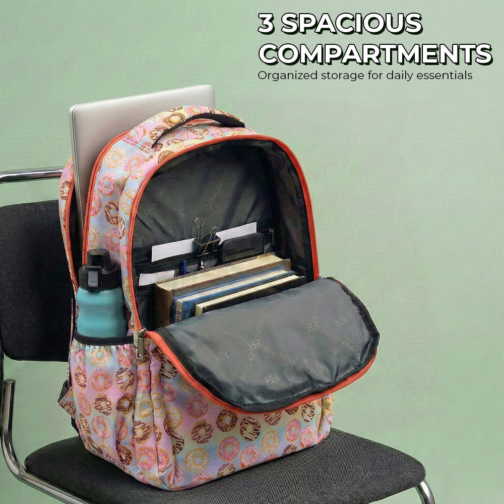 Girls' Donut Print Backpack 18 Inch - Cute, Lightweight, Waterproof School Bag Bagmire