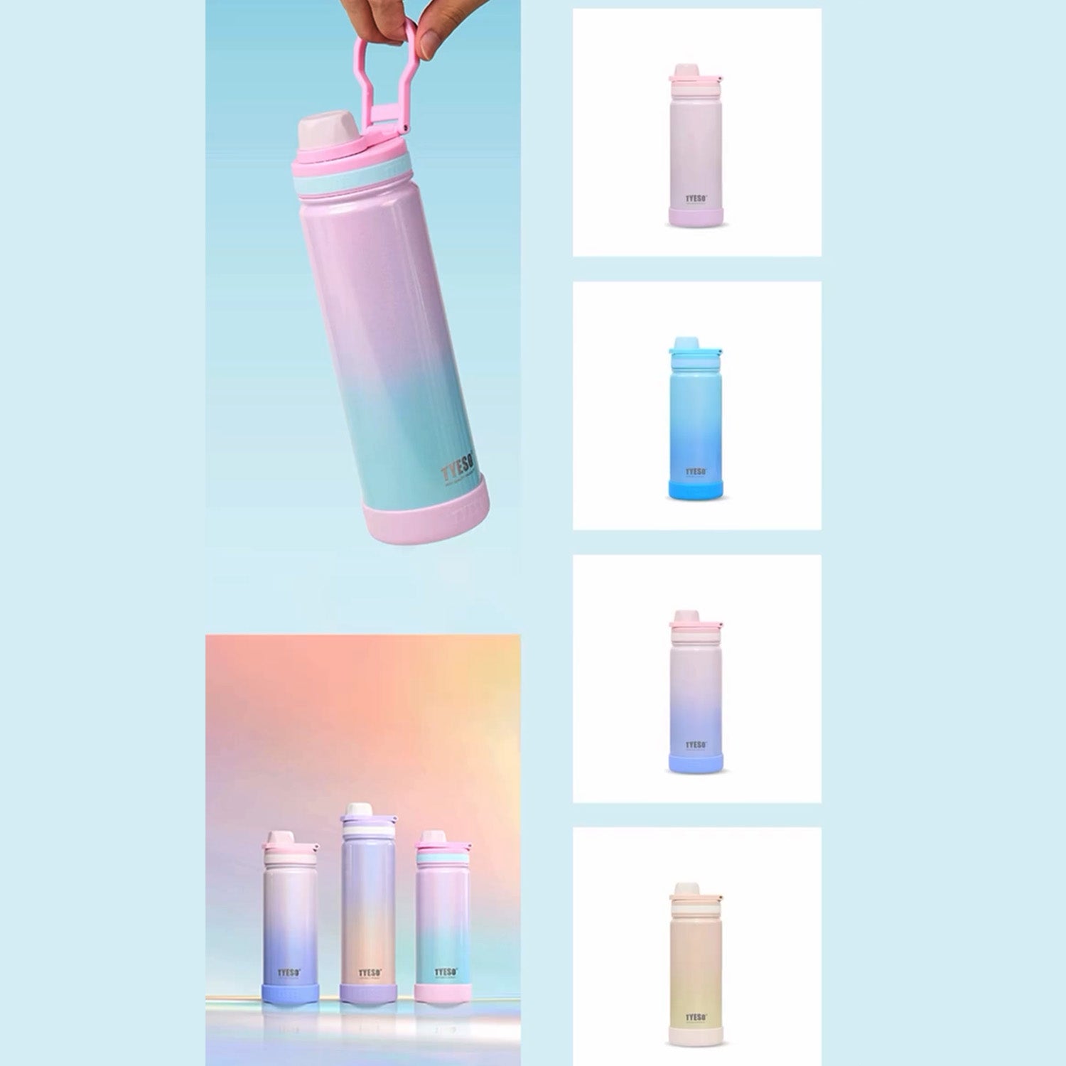 TYESO 750ml Pastel Gradient Insulated Bottle – Stylish & Leak-Proof Travel Flask Gradient yellow - Bagmire