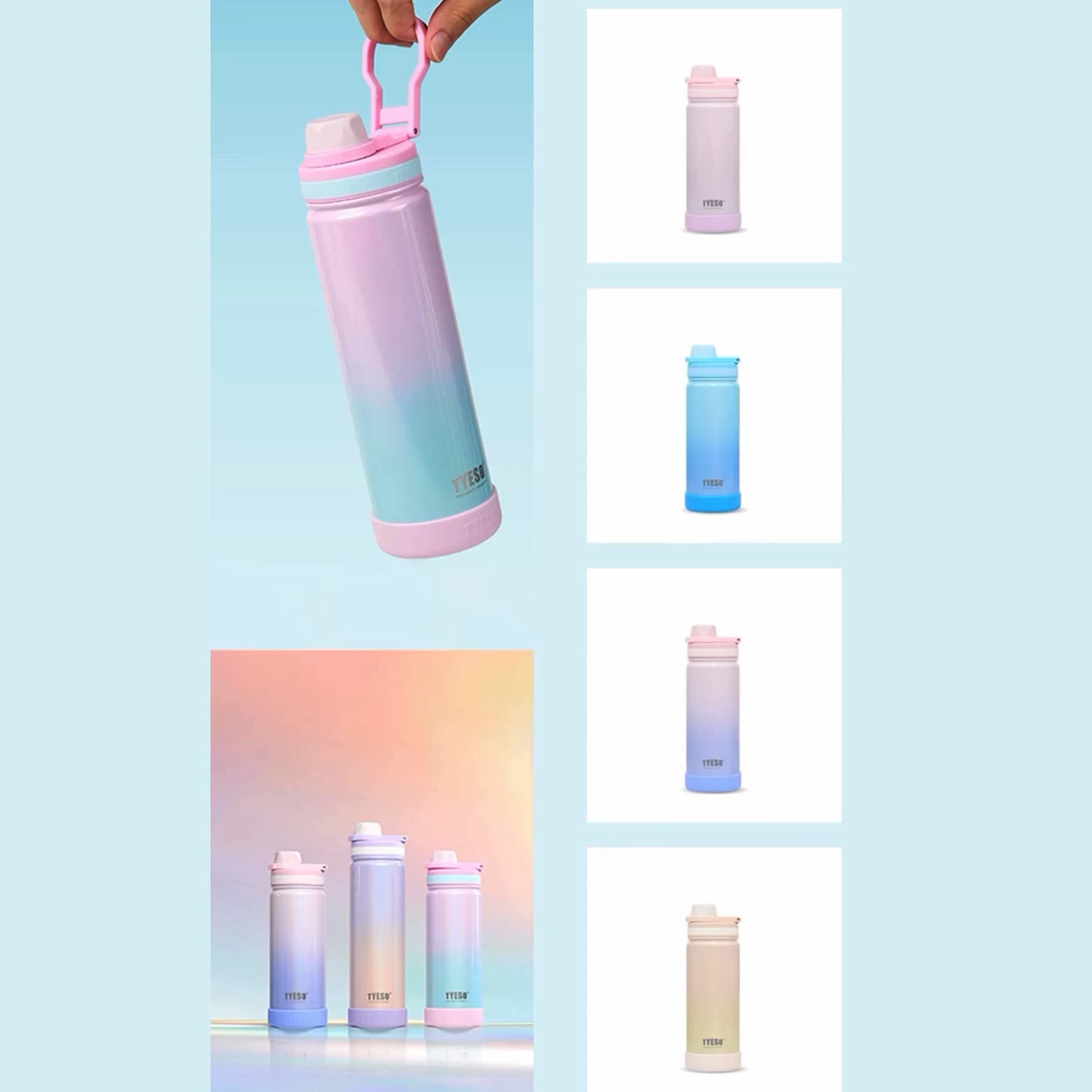 TYESO 750ml Pastel Gradient Insulated Bottle – Stylish & Leak-Proof Travel Flask Gradient Purple - Bagmire