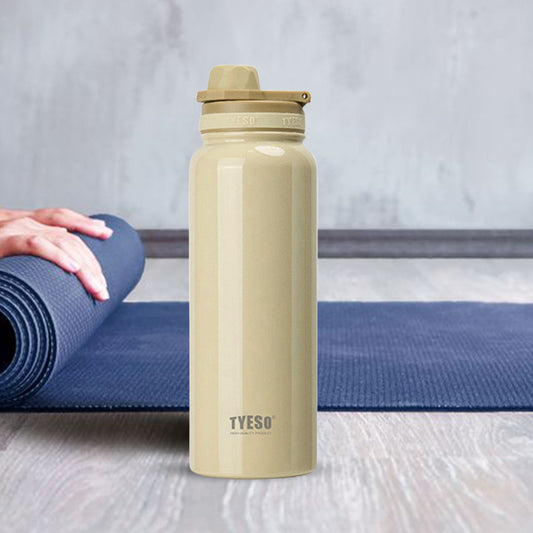 TYESO 1050ml Stainless Steel Insulated Water Bottle – Hot & Cold Flask, Leak-Proof Travel Bottle Beige - Bagmire
