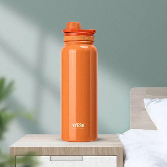 TYESO 1050ml Stainless Steel Insulated Water Bottle – Hot & Cold Flask, Leak-Proof Travel Bottle Orange - Bagmire