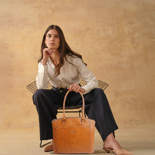 Women's  Light Brown Faux Leather Tote Bag| Spacious Shoulder Bag
