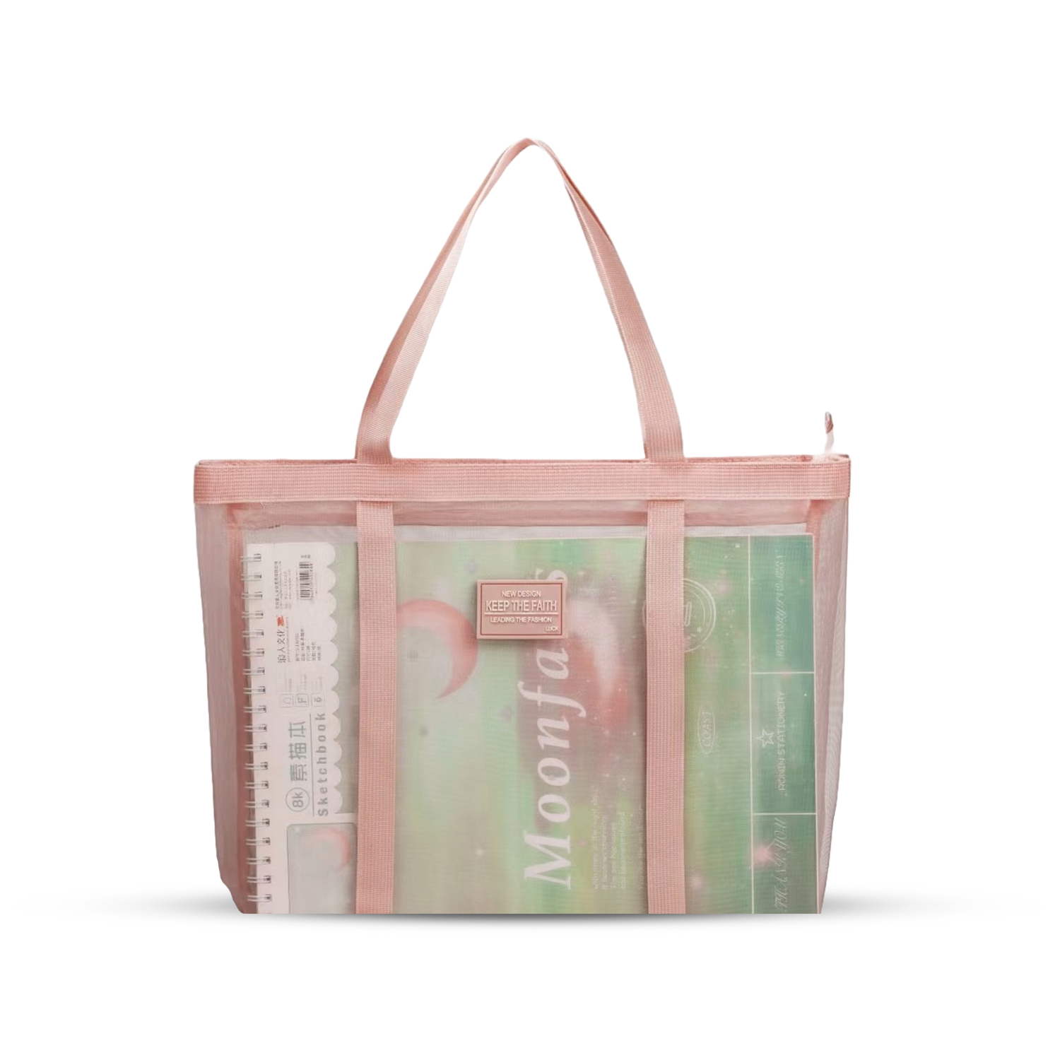 Clear mesh Tote Bag with Handle Peach - Bagmire