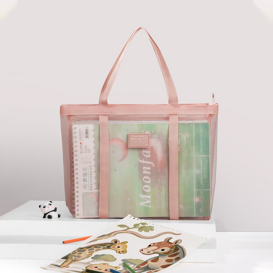 Clear mesh Tote Bag with Handle Peach - Bagmire