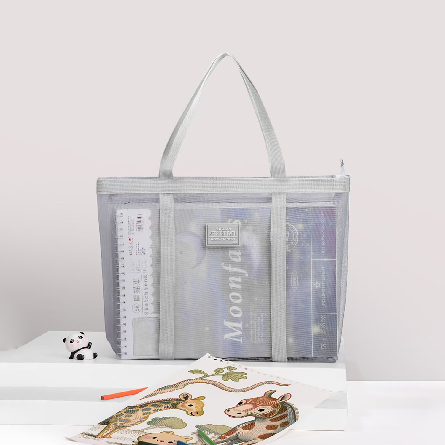 Clear mesh Tote Bag with Handle Grey - Bagmire