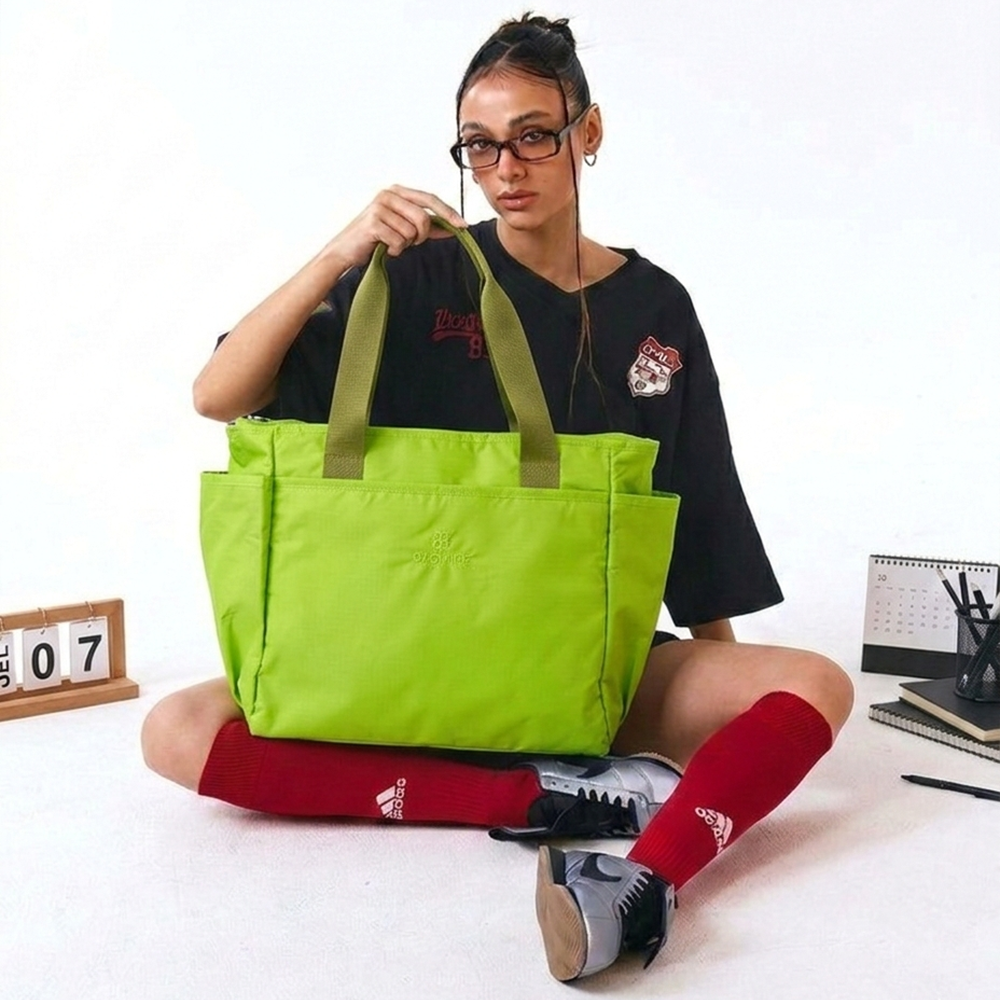 Bagmire Light Olive Green Waterproof Shopping Tote | Multi-Pocket Daily Carry Bag