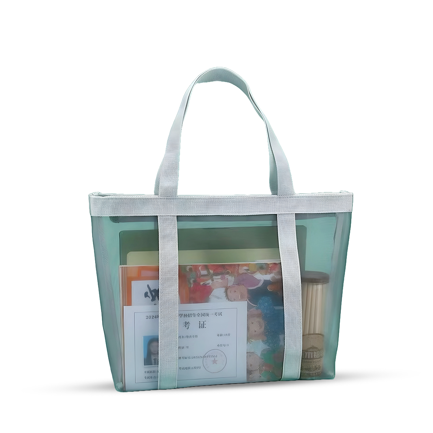 Clear mesh Tote Bag with Handle Grey - Bagmire
