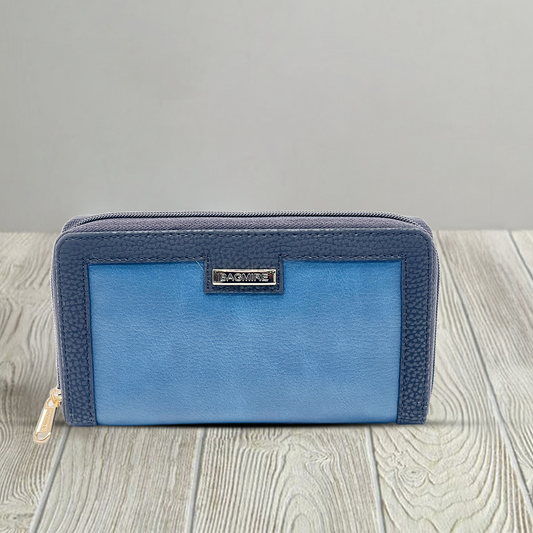 Bagmire Two-Tone Textured Wallet With Zipper Blue - Bagmire