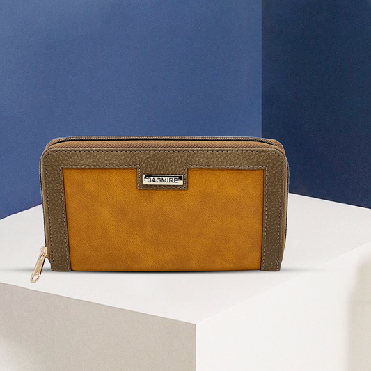 Bagmire Two-Tone Textured Wallet With Zipper Light Brown - Bagmire
