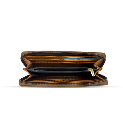 Bagmire Two-Tone Textured Wallet With Zipper Light Brown - Bagmire