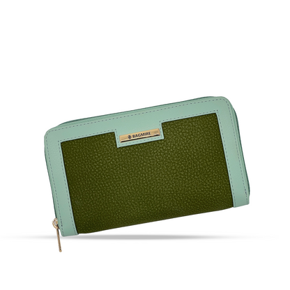 Bagmire Two-Tone Textured Wallet With Zipper Sea Green - Bagmire