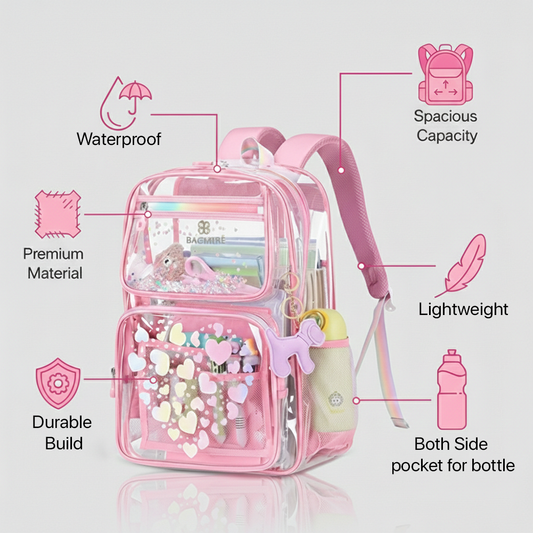 Chic Pink Transparent Kids Backpack