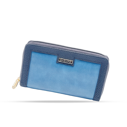 Bagmire Two-Tone Textured Wallet With Zipper Blue - Bagmire
