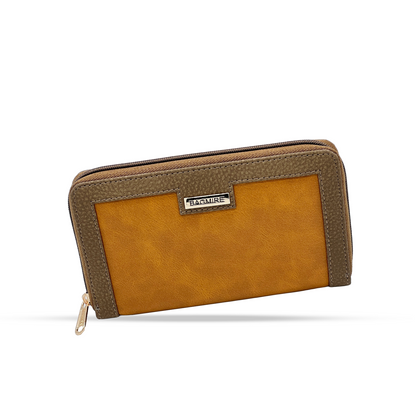 Bagmire Two-Tone Textured Wallet With Zipper Light Brown - Bagmire