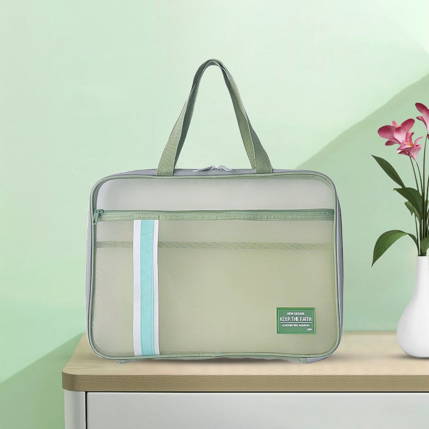 The carry all Transparent Document Organiser Bag Light Green - Bagmire