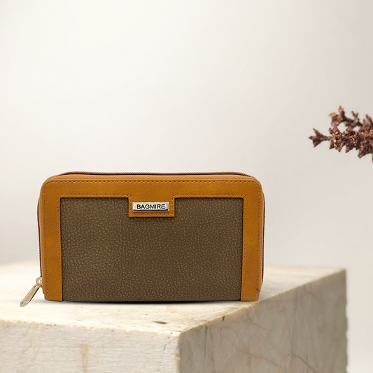 Bagmire Two-Tone Textured Wallet With Zipper Dark Brown - Bagmire