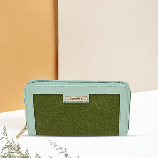 Bagmire Two-Tone Textured Wallet With Zipper Sea Green - Bagmire