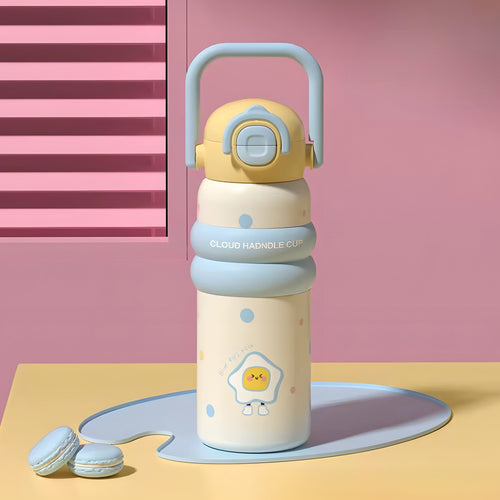 Kids Water Bottle with Handle – Cute Design(BPA-Free, Leak-Proof, 600ml)-blue