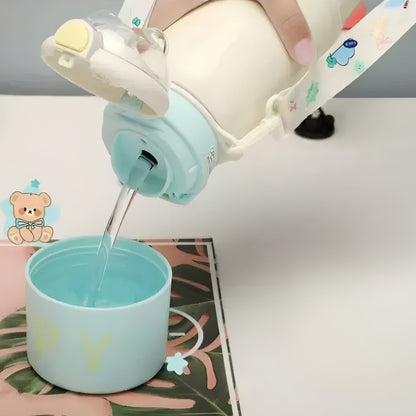Cute Kids Insulated Straw Sipper Bottle | Leakproof Thermal Water Bottle with Straw – Bear & Bunny Design
