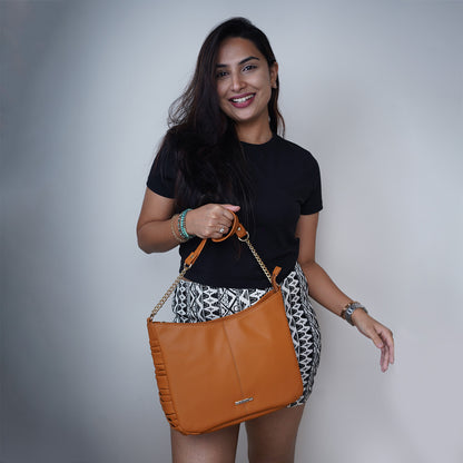 Bagmire Chic Chain Strap Hobo Bag For Women-Brown