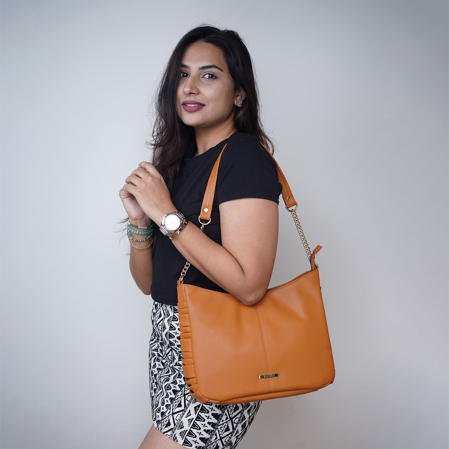 Bagmire Chic Chain Strap Hobo Bag For Women-Brown