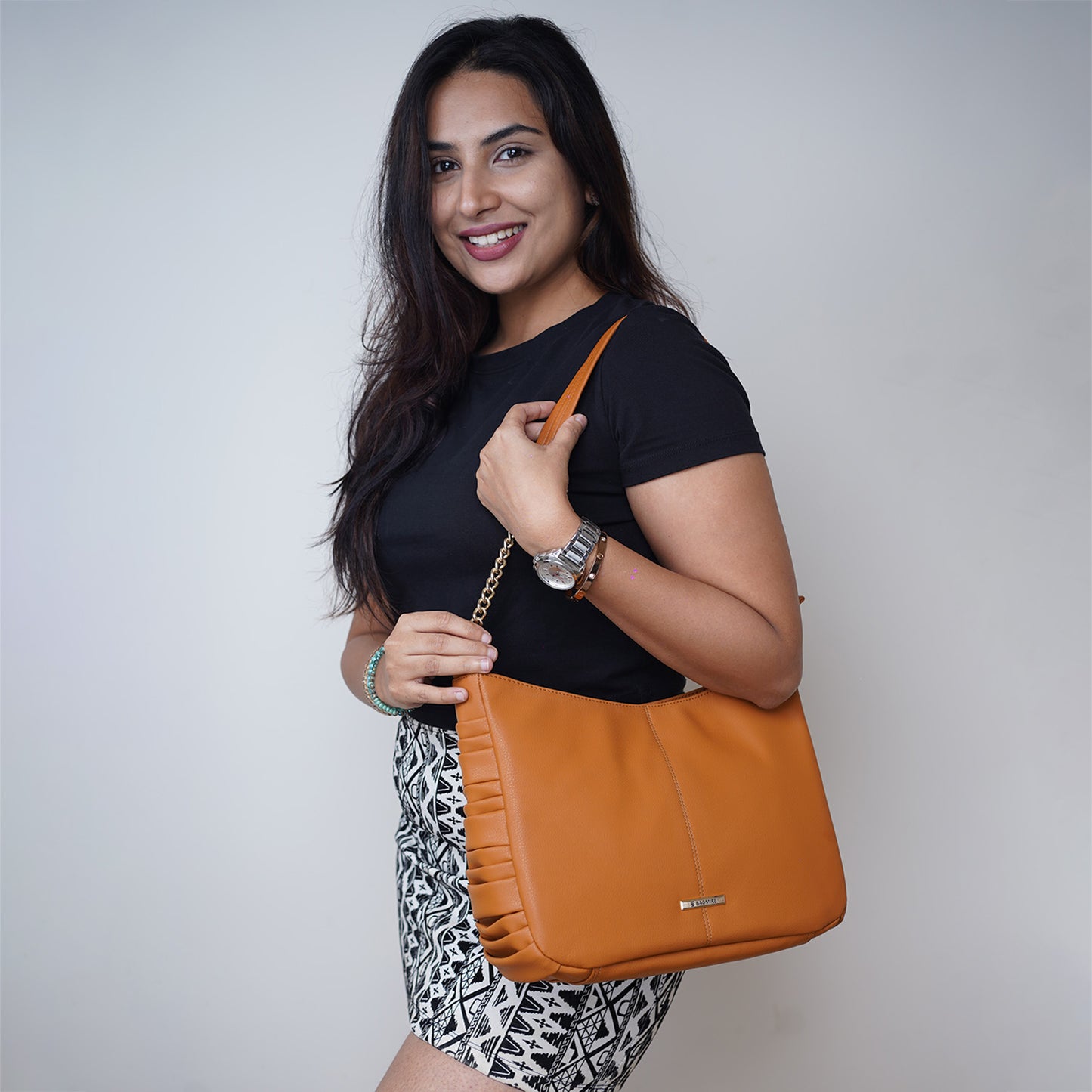 Bagmire Chic Chain Strap Hobo Bag For Women-Brown