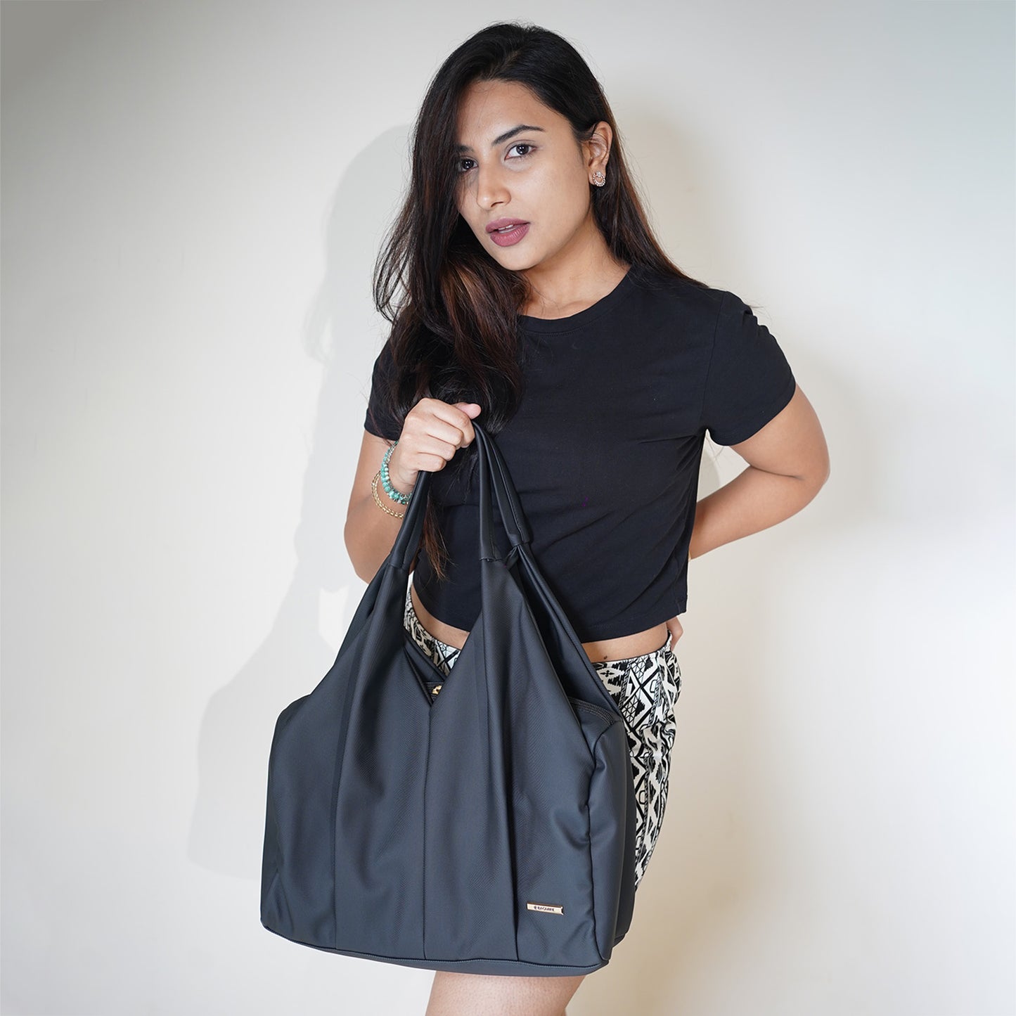 Black Faux Leather Tote Bag for Women Shoulder Handbag