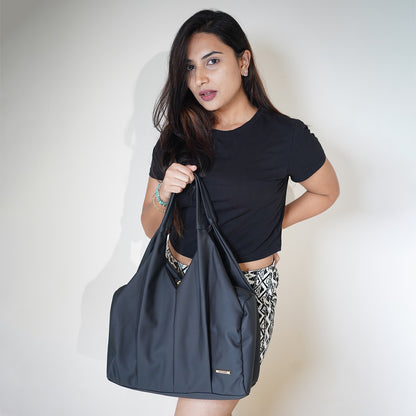 Black Faux Leather Tote Bag for Women Shoulder Handbag