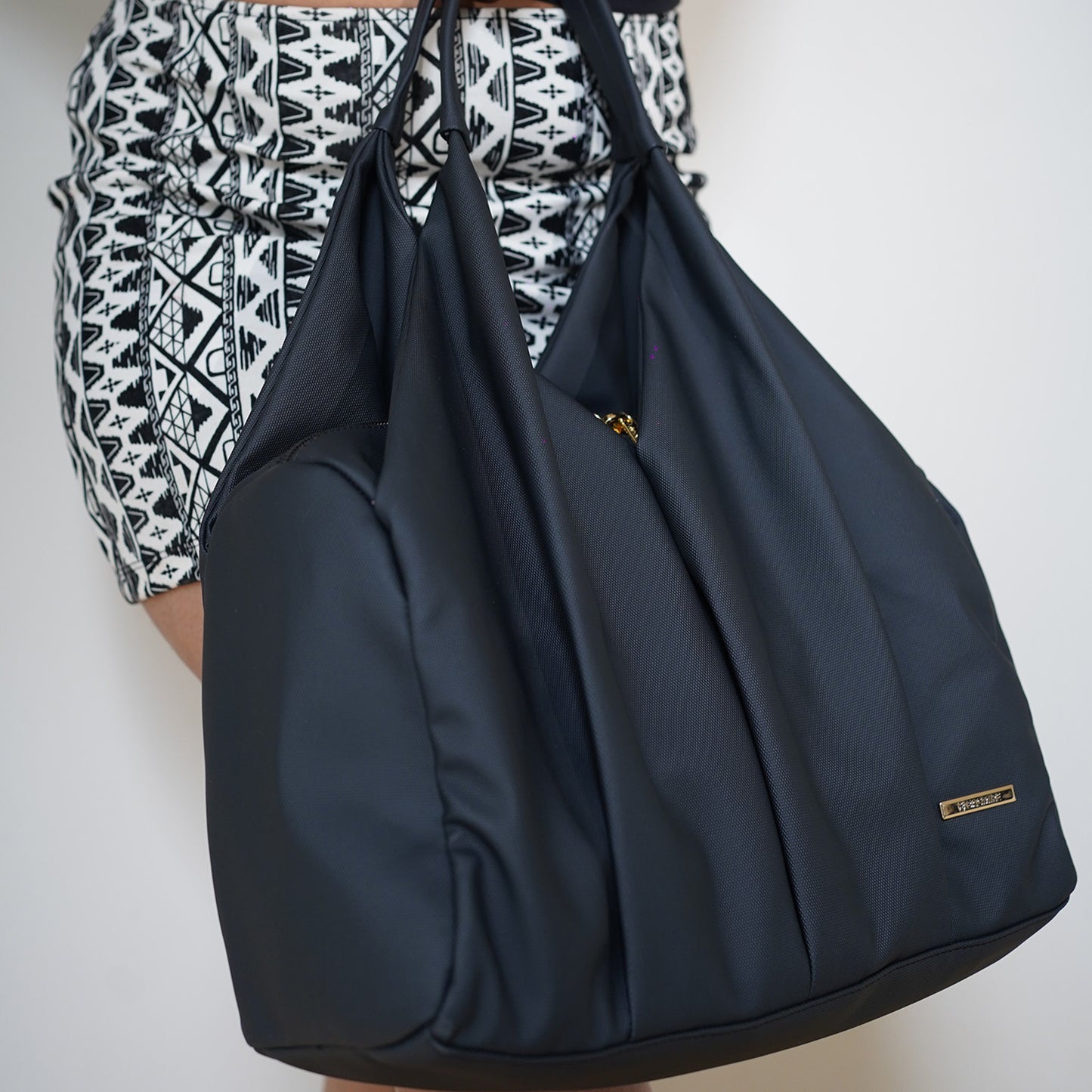 Black Faux Leather Tote Bag for Women Shoulder Handbag