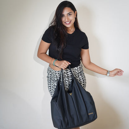 Black Faux Leather Tote Bag for Women Shoulder Handbag