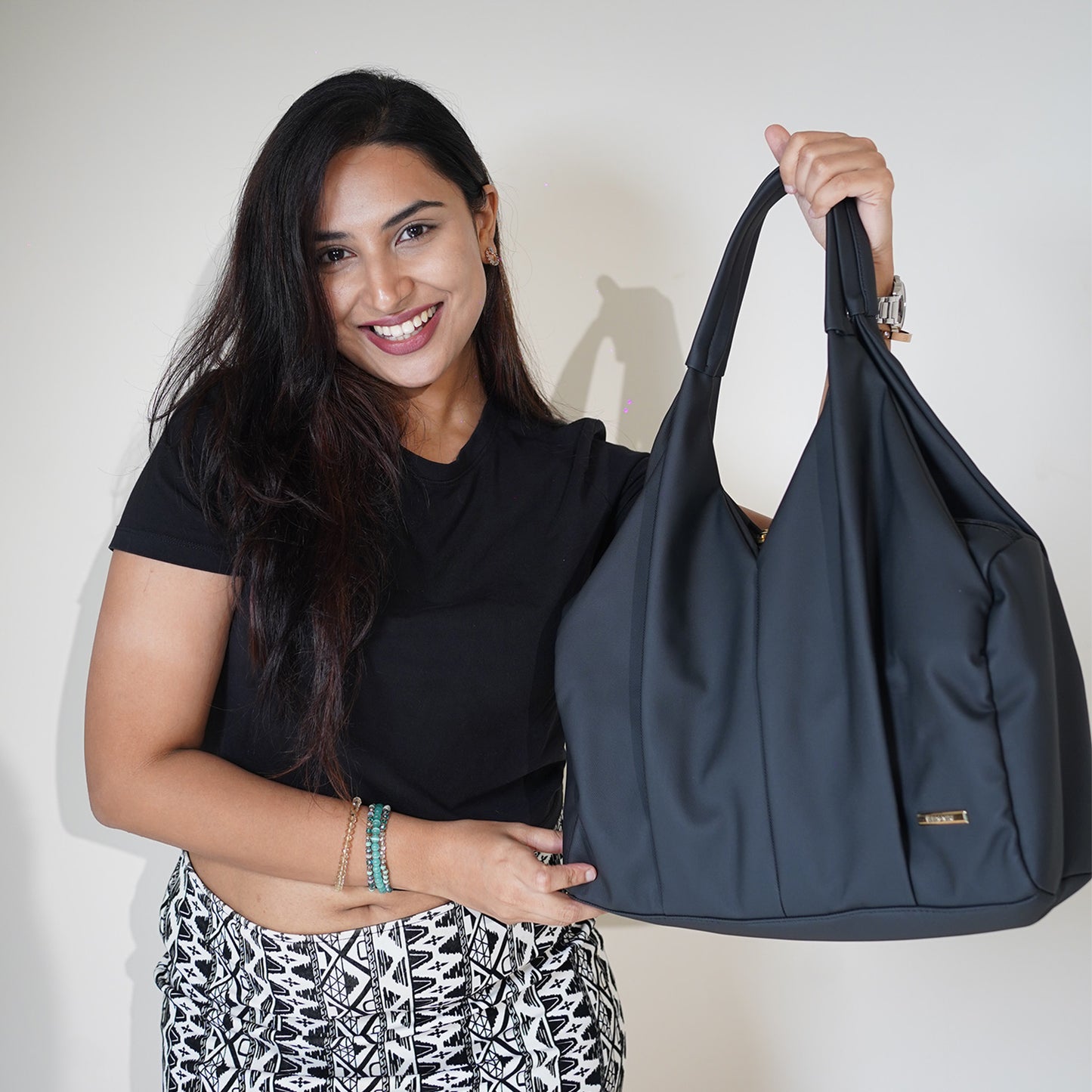 Black Faux Leather Tote Bag for Women Shoulder Handbag