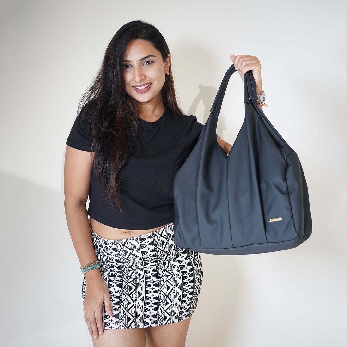 Black Faux Leather Tote Bag for Women Shoulder Handbag
