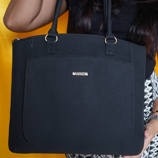 Women's Black Faux Leather Tote Bag| Spacious Shoulder Bag