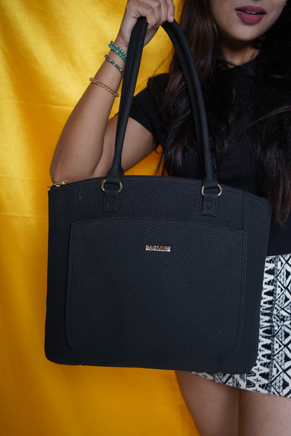 Women's Black Faux Leather Tote Bag| Spacious Shoulder Bag