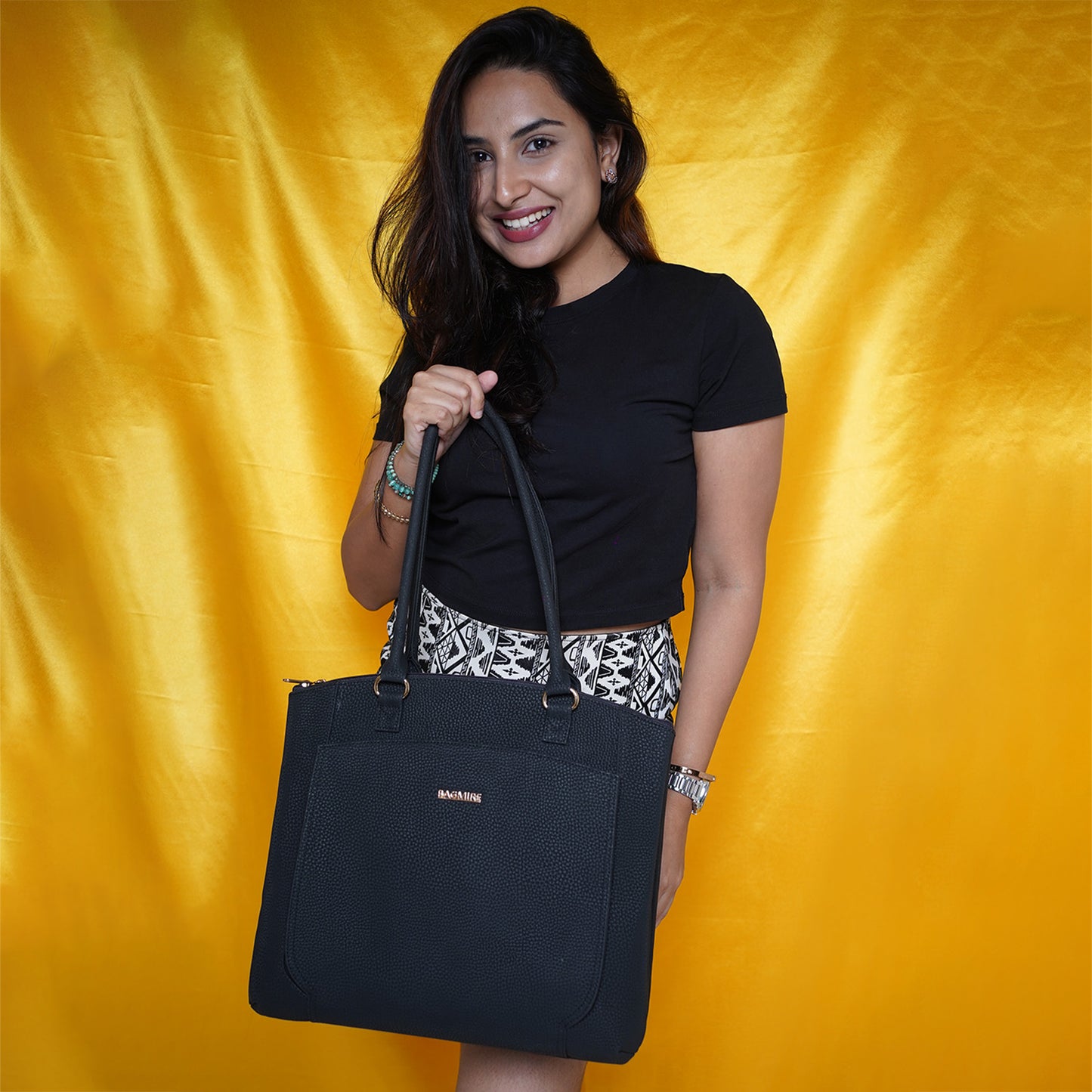 Women's Black Faux Leather Tote Bag| Spacious Shoulder Bag