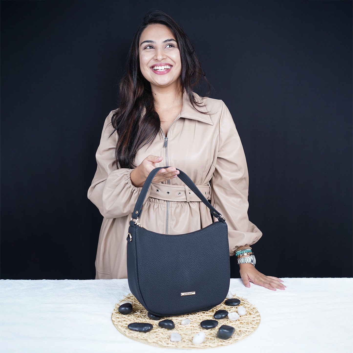 Modern Faux Leather Hobo & Crossbody Bag-Adjustable Strap For Everyday Style-Gray