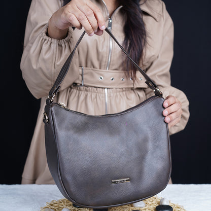 Modern Faux Leather Hobo & Crossbody Bag-Adjustable Strap For Everyday Style-Dark Brown