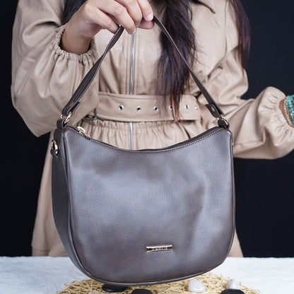 Modern Faux Leather Hobo & Crossbody Bag-Adjustable Strap For Everyday Style-Dark Brown
