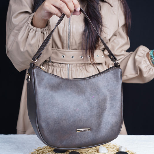 Modern Faux Leather Hobo & Crossbody Bag-Adjustable Strap For Everyday Style-Dark Brown