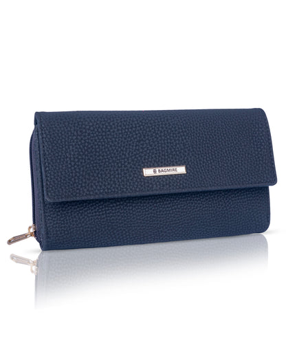 Bagmire Navy Blue Women's Clutch Wallet with Detachable Strap - Stylish PU Leather Crossbody Purse