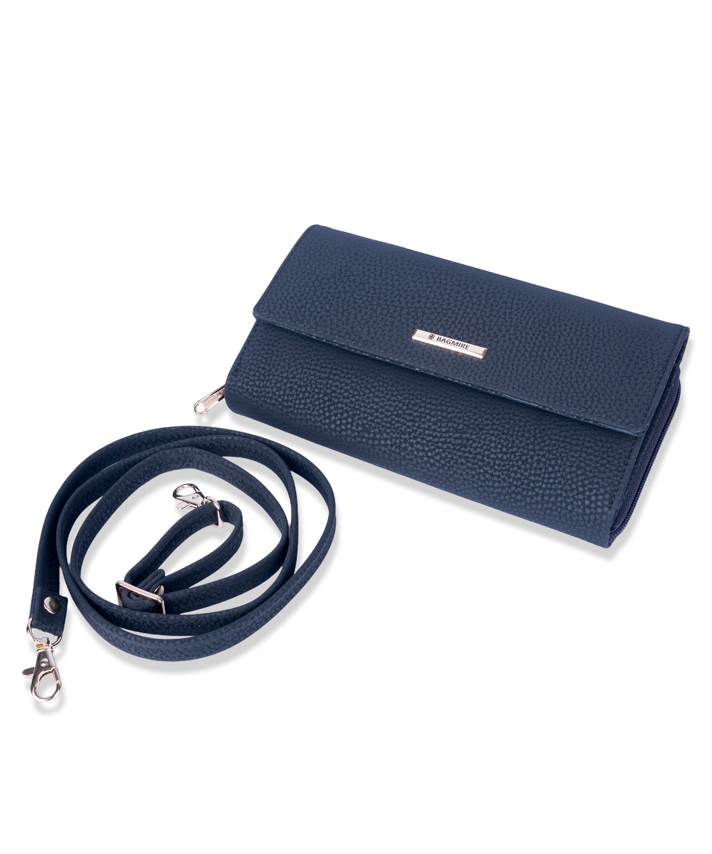 Bagmire Navy Blue Women's Clutch Wallet with Detachable Strap - Stylish PU Leather Crossbody Purse
