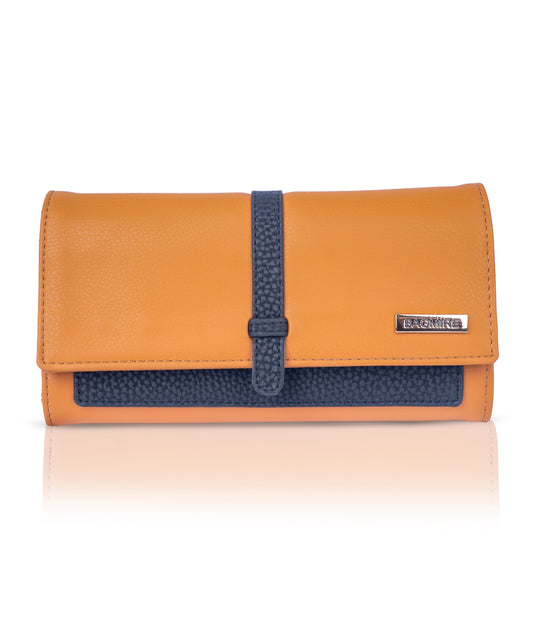 Bagmire Multi-Card Slot PU Leather Ladies' Wallet - Tan & Navy Bifold Organizer with Snap Closure