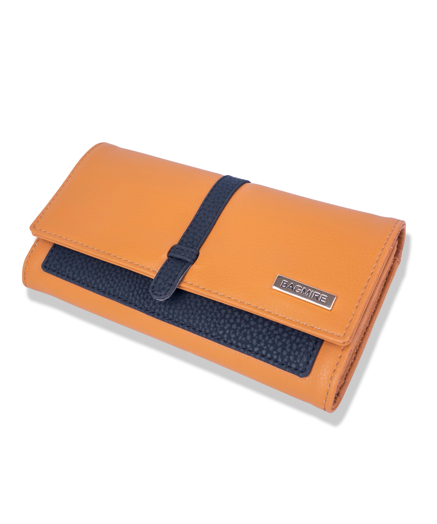 Bagmire Multi-Card Slot PU Leather Ladies' Wallet - Tan & Navy Bifold Organizer with Snap Closure